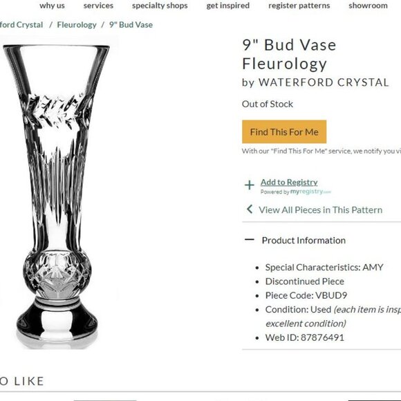 Vintage Waterford Crystal Flower Vase in Fleurology Diamond Pattern Tall - Picture 2 of 15